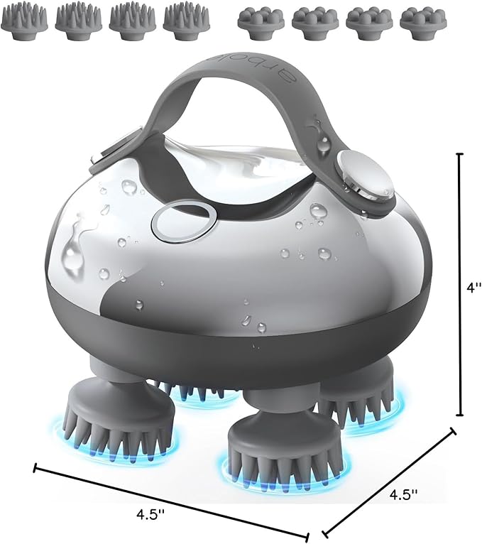 arboleaf Scalp Massager Rechargeable Head Massager Scalp Stress Relax, Waterproof Handheld Hair Scratcher with 8 Removable Massage Claws, Gift for Dad Mom