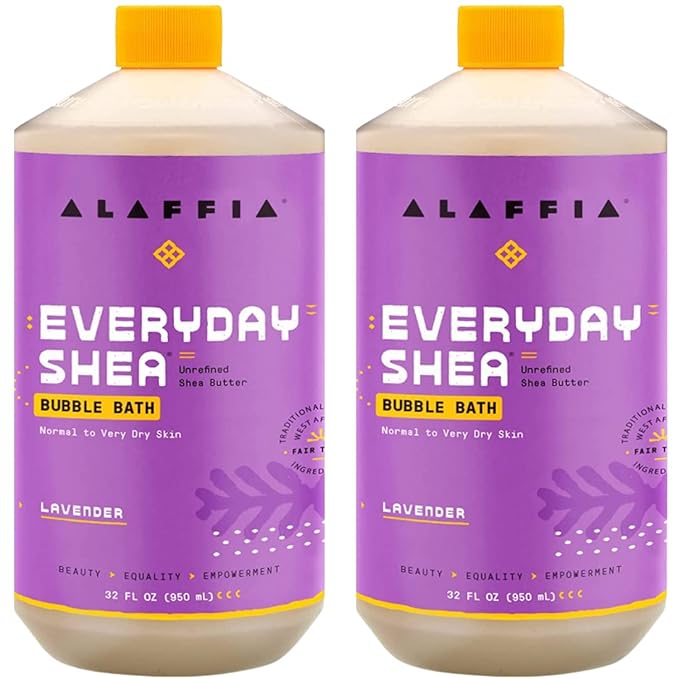 Alaffia Everyday Shea Bubble Bath, Cleanse, Soothe & Moisturize Skin, Made with Fair Trade Shea Butter, Cruelty Free, No Parabens, Vegan, Lavender, 2 Pack – 32 Fl Oz Ea