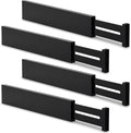 Utoplike 4 pcs Bamboo Kitchen Drawer Dividers Large, Adjustable Black Drawer Organizers, Spring Loaded, Works in Kitchen, Dresser, Bathroom, Bedroom, Drawer, Desk, 2.4" H