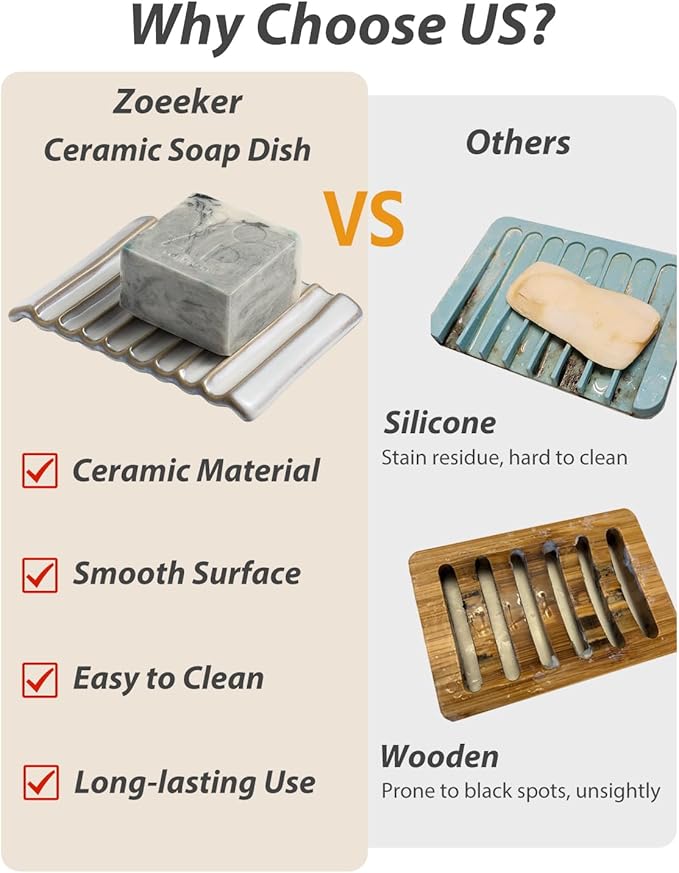 Soap Holder, Ceramic Bar Soap Dishes Soap Saver for Bathroom, Shower, Sink, Kitchen, Countertop, Bath Tub, Keep Soap Bars Dry, White