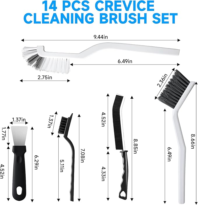 14Pcs Crevice Cleaning Brush Set, V Shape Grout Cleaner Brush for Deep Cleaning Gap, Hard Bristle Scrub Brushes Tools, Cleaning Supplies for Household Use, Bathroom, Kitchen, Toilet, Window