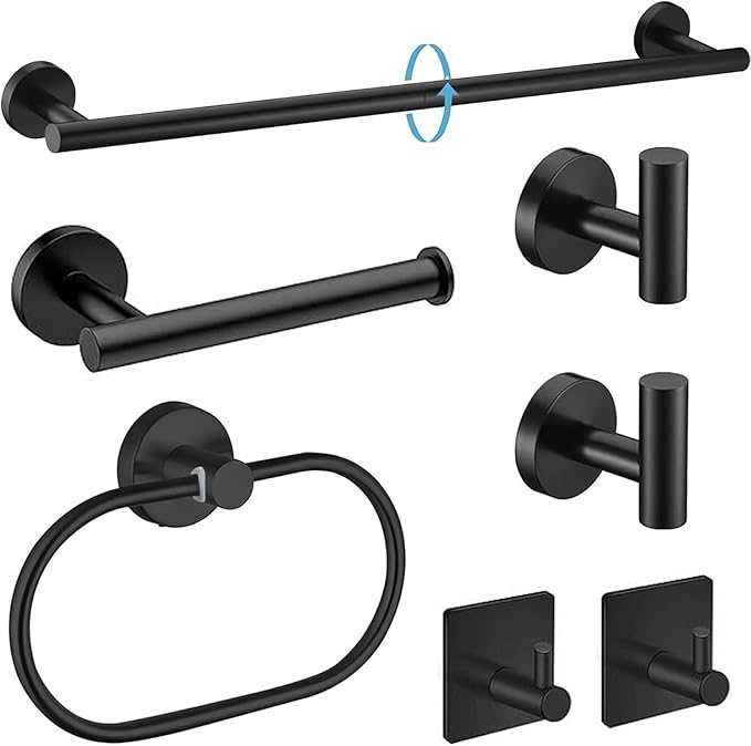 Black Bathroom Accessories Set, 7 Pieces Black Towel Bar Bathroom Hardware Set, 31.5 Inch Towel Racks for Bathroom, SUS304 Stainless Steel Bathroom Towel Holder Toilet Paper Holder Wall Mounted