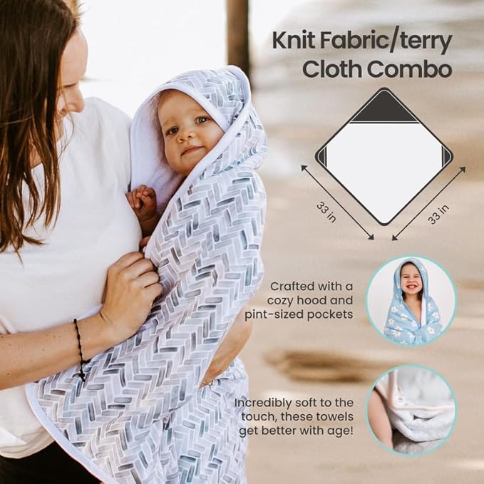 Copper Pearl Hooded Bath Towels Premium Knit/Terry Cloth Baby Towels with Hood, Pockets, and Cool Designs - Great to Gift and Make Bath Time Fun - Baby Bath Towel, Chip