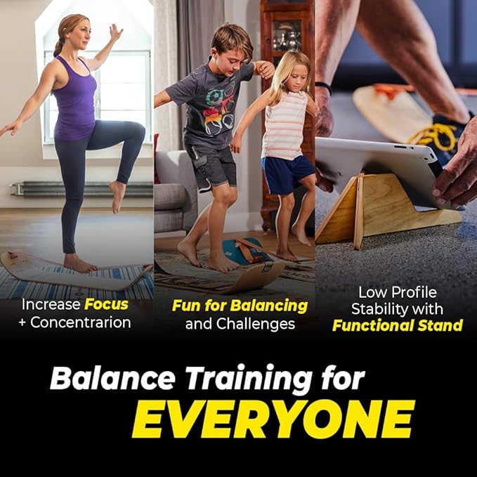 GIBBON SlackBoard - GiBoard Balance Board Kids & Adults - Slackline Balance Trainer - Slack Board Core Workout Equipment Home Gym Training - Standing Desk Exercise - Yoga, Agility, Pilates & More