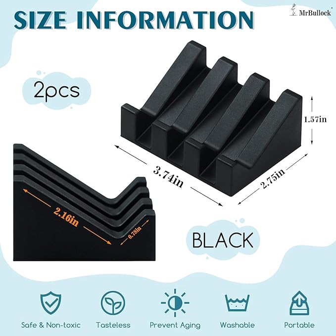 Silicone Soap Dish for Bar Soap Holder for Shower Bathroom Self Draining Waterfall Drying Tray Keep Soap Bars Dry Clean & Easy Cleaning (Black, 2)