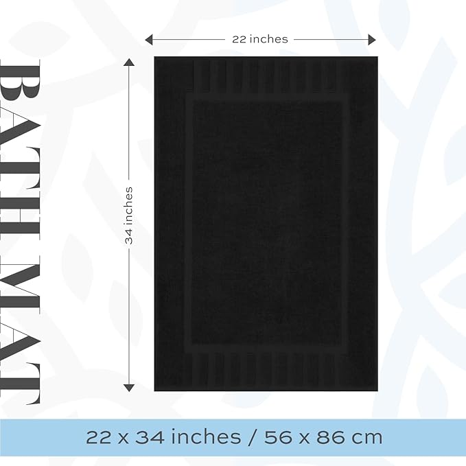 White Classic Luxury Bath Mat Floor Towel Set - Absorbent Cotton Hotel Spa Shower/Bathtub Mats [Not a Bathroom Rug] 22"x34" | 2 Pack | Black