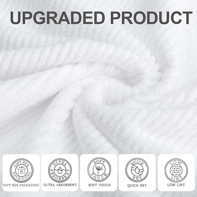 White Washcloths for Bathroom (6PC, 13"x13") - Cotton | Quick Dry | Lightweight | Thick | Soft | Absorbent, Hand Towels for Face & Body, Wash Cloths for Bathroom & Showering, Towel Gift Set