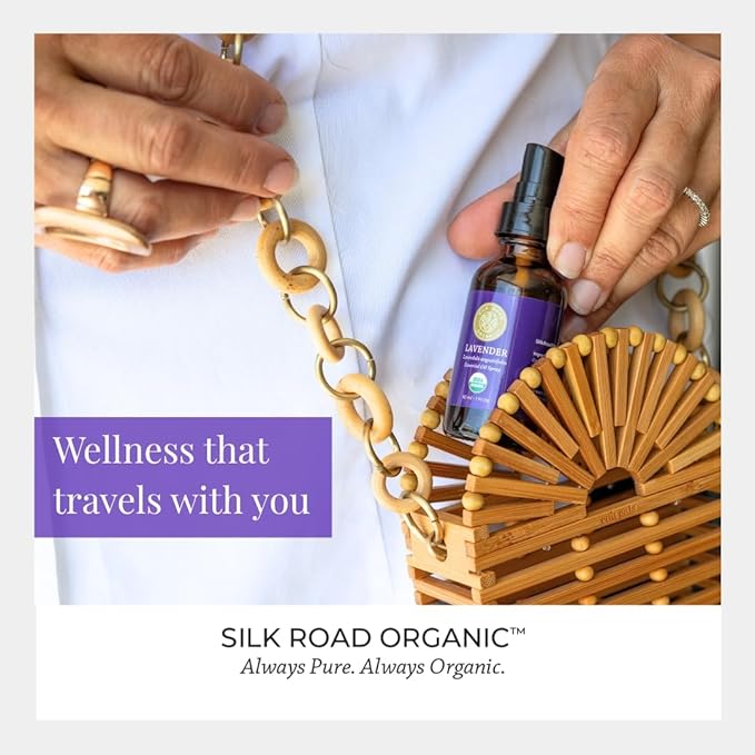 Silk Road Organic Lavender Essential Oil Spray, Lavandula Angustifolia, 100% Pure USDA Certified Aromatherapy for Calming, Relaxation & Skin – 1 oz Spray - Always Pure, Always Organic