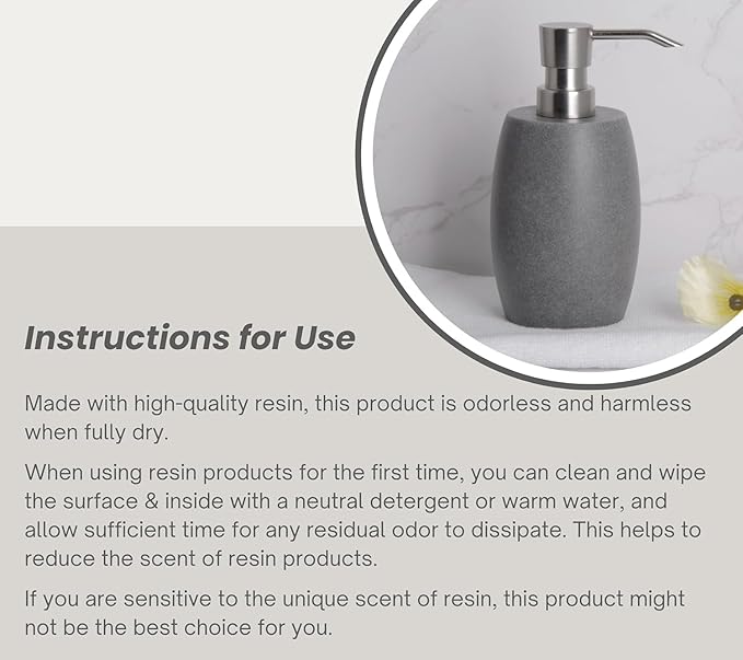 Sandstone Textured Resin Soap Dispenser with Metallic Pump and Waterproof Bottle Labels for Bathroom Kitchen Dish Hand Wash Shower Lotion Shampoo, 12 Oz, 2 Sets Gray