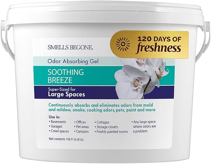 SMELLS BEGONE 1-Gallon Odor Absorber Gel - Air Freshener & Odor Eliminator for Homes, Garages & Commercial Buildings - Industrial Size - Soothing Breeze Scent