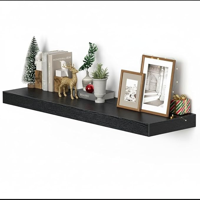 Vivelove Single Floating Shelves 36 inch Long, 10 in Deep Shelves Wall Mounted for Bedroom, Bathroom, Living Room, Kitchen, Office, Modern Shelf Home Decor, Set of 1, Black