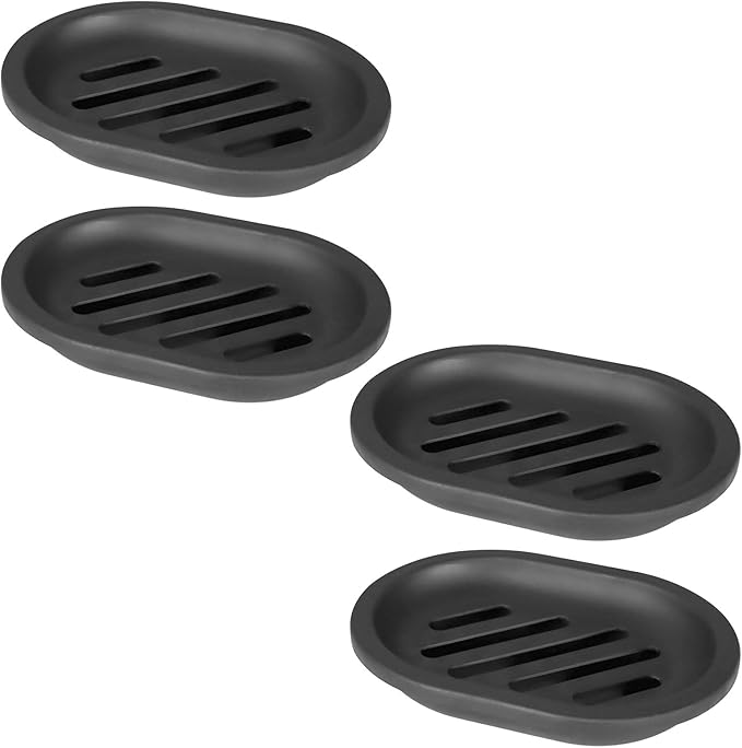 Topsky Soap Dish for Shower, 4pcs Dishes with Drip Tray, Bar Holder with Drain for Kitchen Sink, Keeps Soap Dry, Black