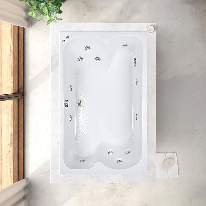 60 in. x 43 in. Acrylic Rectangular Drop-In Whirlpool Bathtub with Center Drain in Bone