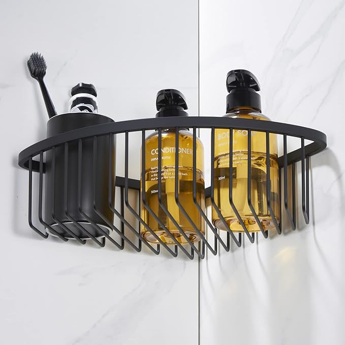 Corner Shower Caddy Organizer, SUS304 Stainless Steel Heavy Duty Rust-Proof Shelf Organizer, Wall Mounted Storage Rack for Bathroom Kitchen, Matte Black