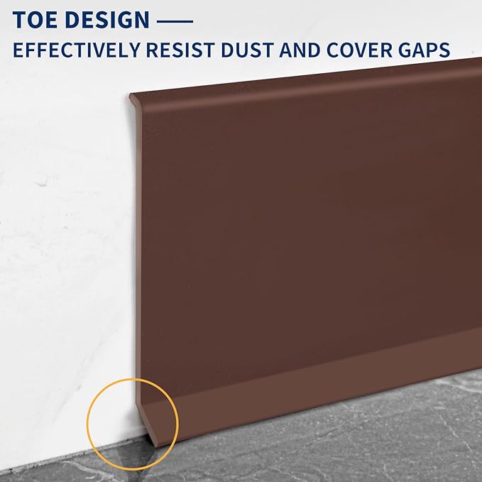 Flexible Baseboard Molding Trim 6 Inch Self-Adhesive Vinyl Wall Base Peel and Stick Cove Base Rubber Wall Baseboard Moulding Trim (40Ft, Brown)