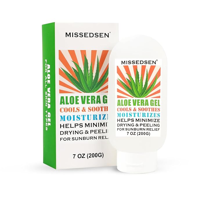 Pure & Organic Aloe Vera Gel for Sunburn Relief, After Sun Lotion for Face & Body Skin Care, Daily Facial Moisturizer & Acne Spot Treatment 7 OZ