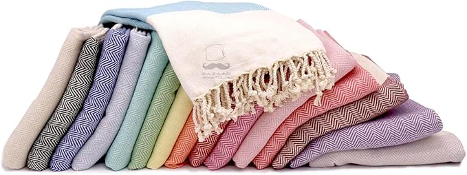 Bazaar Anatolia Turkish Beach Towel 100% Cotton Bath Towels 71x39 Quick Dry Sand Free Lightweight Large Oversized Herringbone Maroon