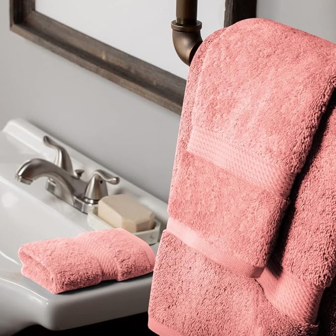 Superior Egyptian Cotton Pile 3 Piece Towel Set, Includes 1 Bath, 1 Hand, 1 Face Towel/Washcloth, Ultra Soft Luxury Towels, Thick Plush Essentials, Guest Bath, Spa, Hotel Bathroom, Tea Rose