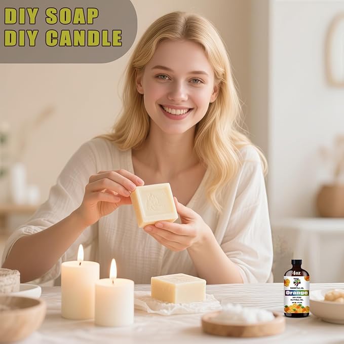 Orange Essential Oil (4 oz/120 ml) — Orange Oils for Aromatherapy, diffusers, humidifiers, Home fragrances, DIY Skincare, soap Making, DIY Candle Making, Relaxation, Yoga, and Meditation