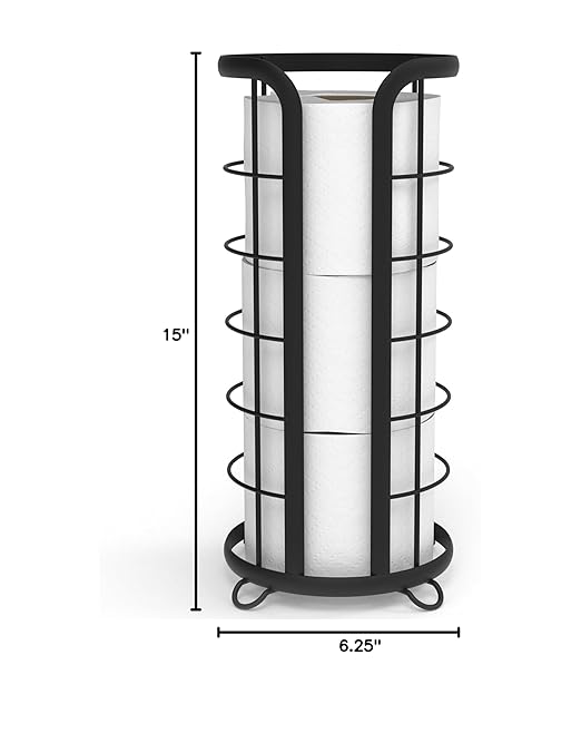 BROOKSTONE, Trending Black Toilet Paper Holder, Freestanding Bathroom Tissue Organizer, Minimalistic Storage Solution, Modern & Stylish Design [Holds MEGA Rolls]