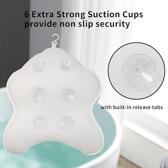 Extra Thick Large Bath Pillow with Neck,Back,Head Support for Bathtub, Spa, Soaking White(19''x15'')