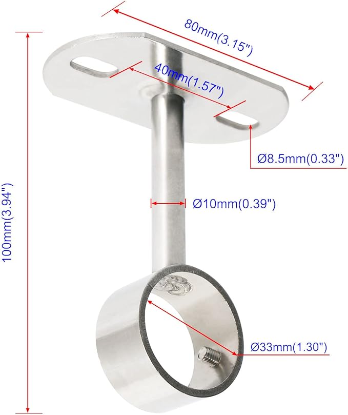 4Pcs ID32mm(1-1/4"), L100mm, Clothes Rail mounting Bracket, Shower Curtain Closet tie Rod Support Frame, Curtain Rod Flange Socket, Suitable for Ceiling or Wall mounting