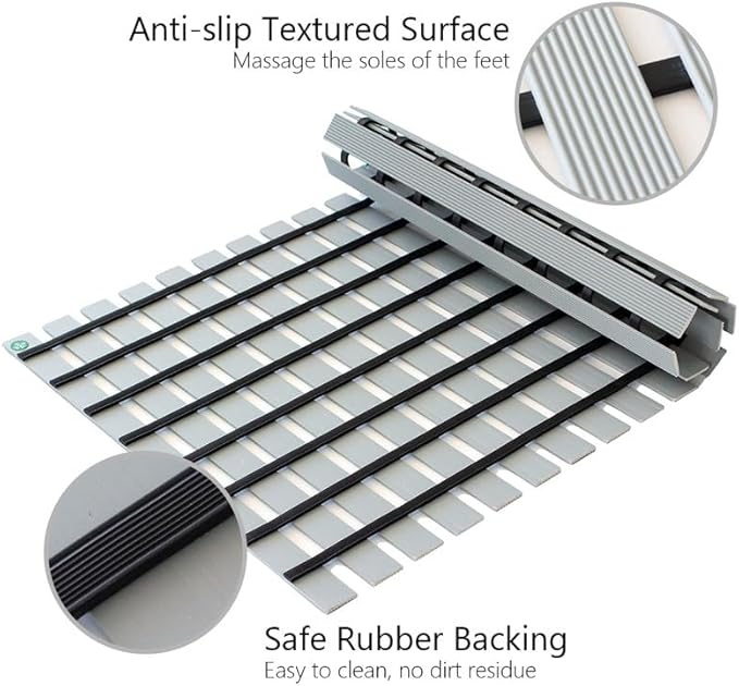 Bath Mat Non Slip Shower Mat Bathtub with Drain Holes and Heavy Duty Rubber No Suction Cups Sturdy Shower Stall Tub Mat for Bathroom, Shower Floor, Pool, SPA, (Grey, 2FT X 9FT)