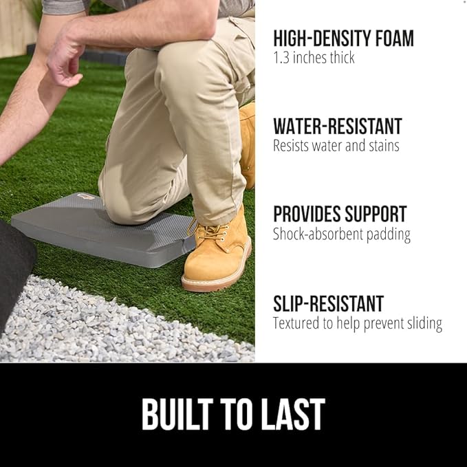 GORILLA GRIP Extra Thick Patent Pending Soft Foam Kneeling Pad, 2 PK, Supportive Large Cushion Knee Pads for Gardening, Baby Bath, Dirt and Water Resistant, Workout and Garden Supplies, 17.5x11, Gray