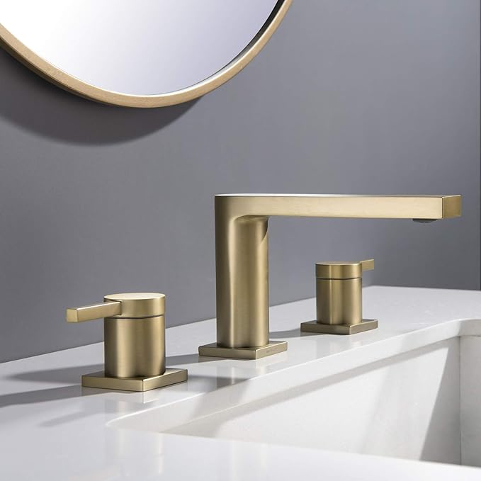 Luxury Brass Modern Widespread Bathroom Sink Faucets with Copper Valve for 3 Hole 2-Handle 8 Inch Deck Bathroom Vanity Faucet, &Stainless Steel Pop-up Drain Assembly, Brushed Champagne Gold