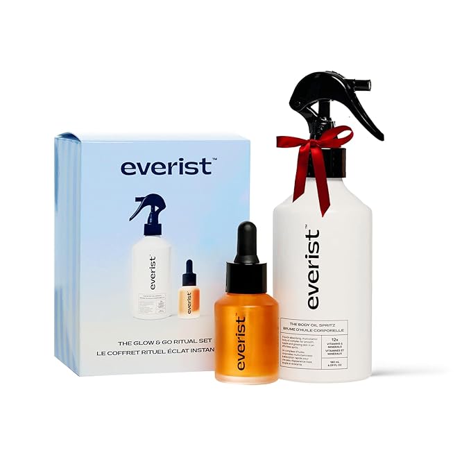 Everist The Glow & Go Ritual Set – Vitamin C & Bakuchiol Body Oil Spritz + Travel Mini | 12x Vitamins, Fast-Absorbing, Vegan & Biodegradable Skin Care Duo | 180ml + 30ml