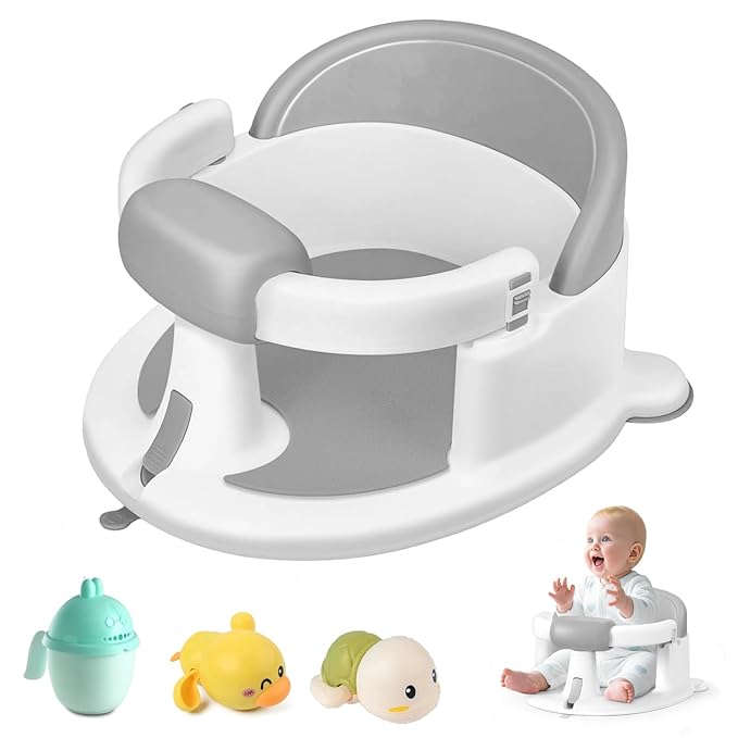 Baby Bath Seat for Babies 6 Months & Up, Toddler Bath Seats for Babies Sitting Up, Non-Slip Infant Bath Tub Chair with Suction Cups & Soft Cushion for Shower, Compact Toddler Bathtub Seat, Grey