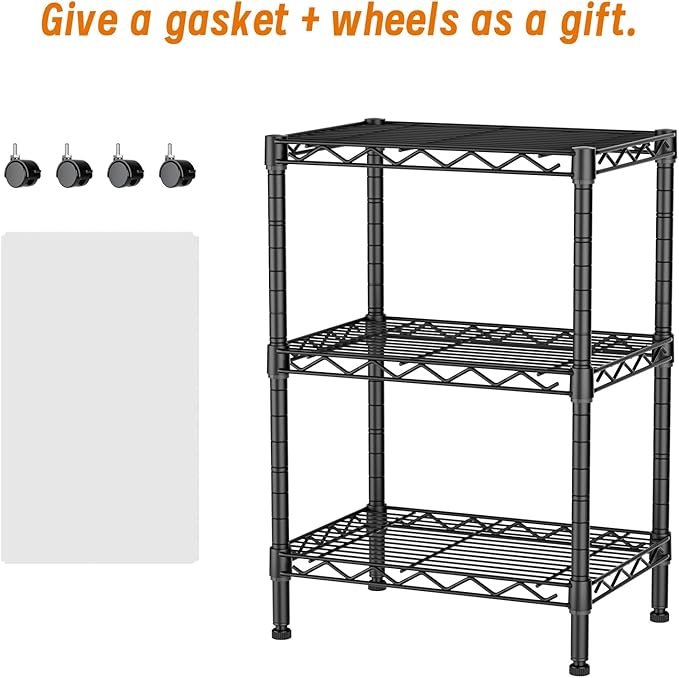 3 Tier Adjustable Storage Shelves Heavy Duty Metal Utility Shelf Wire Shelving Unit Organizer Rack for Home Kitchen Office Bathroom Pantry Room 12" D x 18" W x 30" H