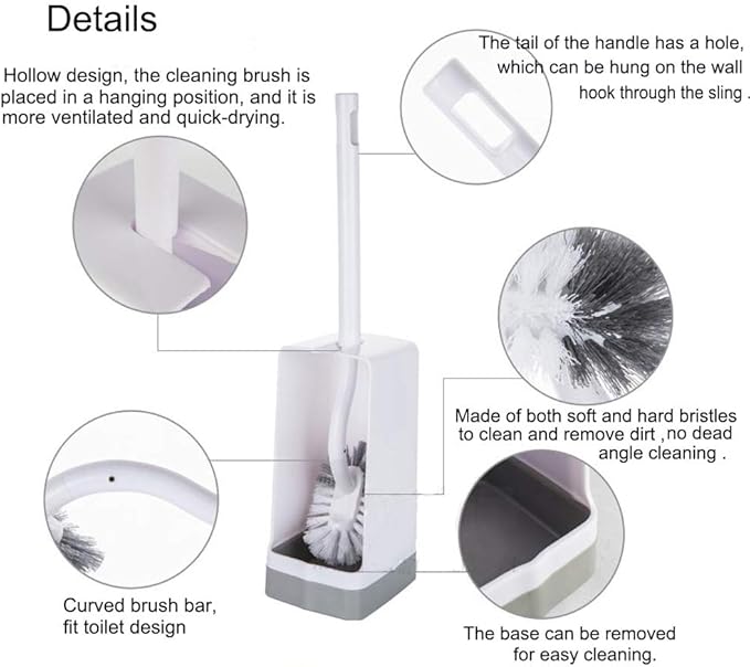 Marbarsse Bathroom Toilet Bowl Brush and Holder, Curved Design Toilet Brush for Deep Cleaning Under Rim, Best Toilet Brush Set, Easy Handy CompactToilet BowlCleaner Brush for Bathroom, 1 Pack