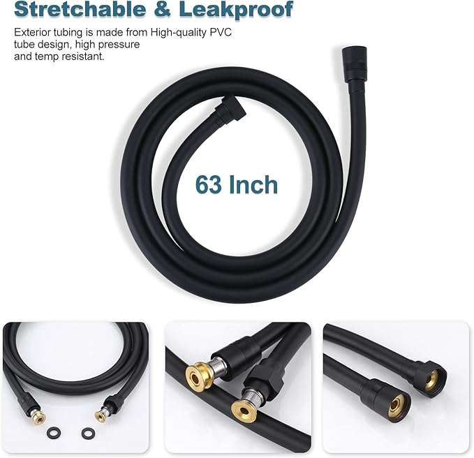Aleasha Shower Hose, Premium PVC Shower Head Hose Extension for Bathing Toilet Cleaning Dogs Bathing 63 Inches Matte Black Bathroom Handheld Shower Hose