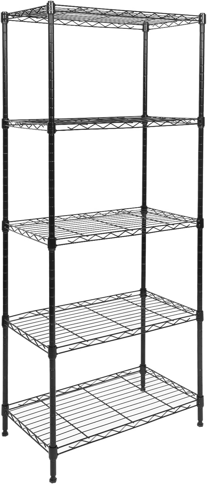 Whitmor 5 Tier Shelving Unit, Adjustable Storage Shelves with Wheels, Wire Shelving, 400 lbs Capacity per Shelf, Max 2000 lbs Total for Laundry, Garage, Plant, 21" L x 12" W x 54" H, Black