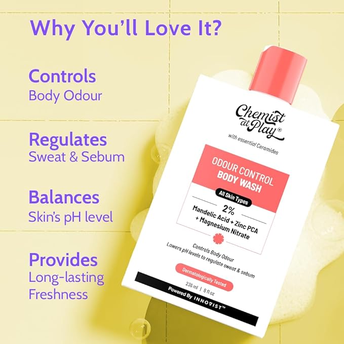 Chemist at Play Odour Control Body Wash| Controls Body Odour| Long Lasting Freshness | Regulates sweat & sebum| 7.9 Fl oz