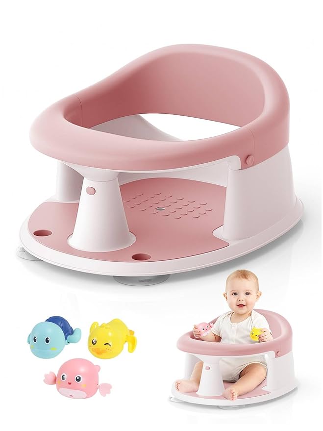 Baby Bath Seat for Babies 6 Months & Up, Bath Seats for Babies Sitting Up, 3 Baby Bath Toys, Open Design, Non-Slip, Compact Toddler Bath Seat.