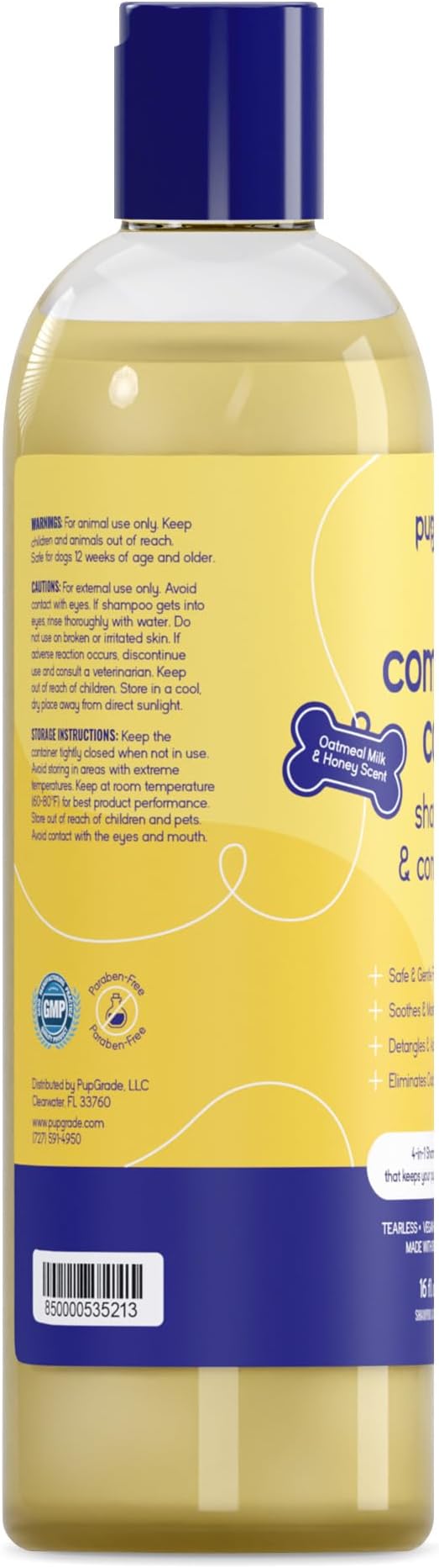 PupGrade Complete Care 4-in-1 Shampoo & Conditioner for Dogs - Cleans, Moisturizes, Detangles & Deodorizes - Oatmeal Milk & Honey Scent - 16 fl oz