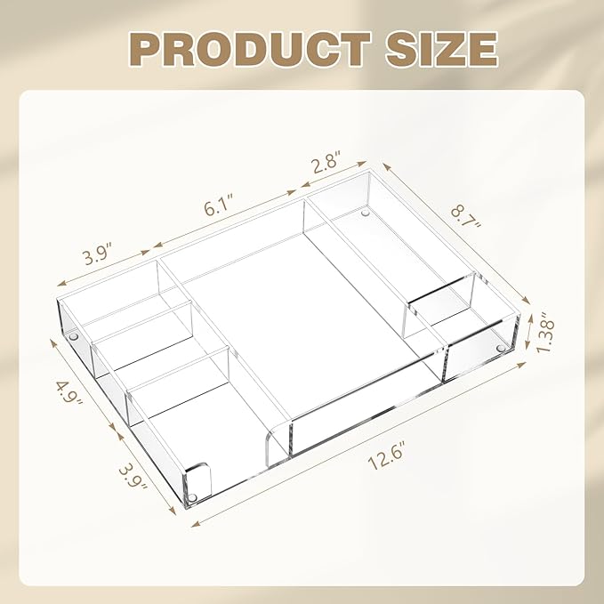 Acrylic Drawer Organizer Clear Desk Drawer Organizer Trays with Adjustable Compartments Desk Accessories for Office Stationery Makeup Silverware Bathroom(Adjustable)