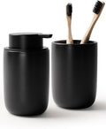 Bosilunlife Soap Dispenser and Toothbrush Holder Set - 11Oz Foam Soap Dispenser Pump Ceramic Bathroom Counter Soap Toothbrush Holder Set Black Bathroom Accessories Set