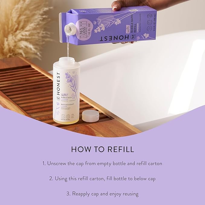 The Honest Company Foaming Bubble Bath Refill Carton Gentle for Baby Naturally Derived Tear-Free Hypoallergenic Lavender Calm 32 fl oz