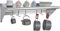 Hally Stainless Steel Shelf with 6 Hooks 12" x 36" Wall Mounted Pot Rack, NSF Commercial Floating Shelving for Storage Hanging Pots, Pans, cookware in Restaurant, Kitchen, Home and Hotel