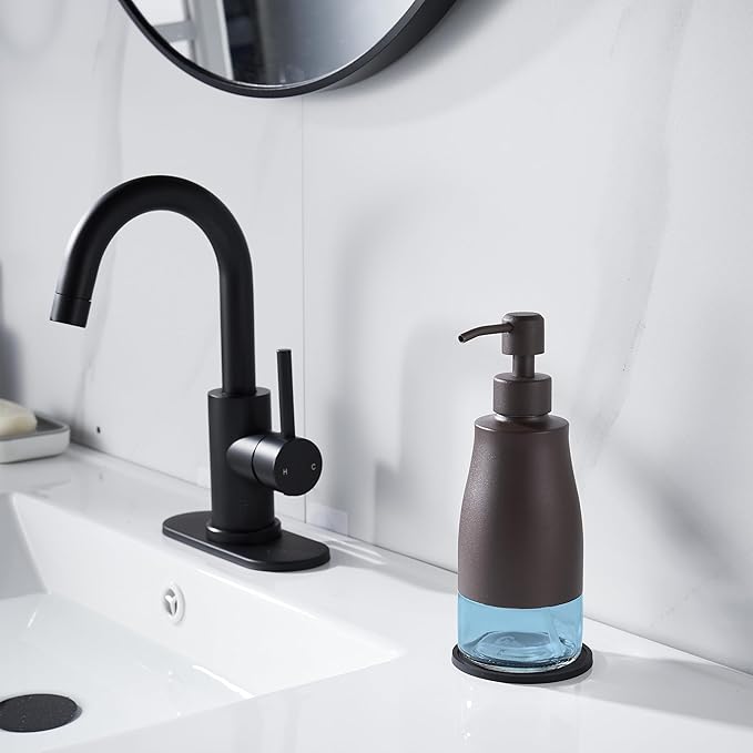 Gaussra Bronze Soap Dispenser with Coaster and Stickers, Stainless Steel and Glass Bottle Hand Pump Dispenser, Refillable Liquid Hand Soap Dispenser for Bathroom & Kitchen (11OZ / 320ML)