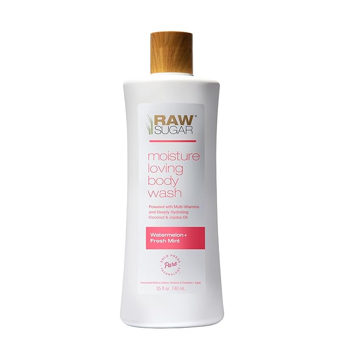 RAW SUGAR Simply Body Wash, (25 Fl Oz, Pack of 1) Bath Soap, Formulated without Sulfates & Parabens (Watermelon + Fresh Mint)