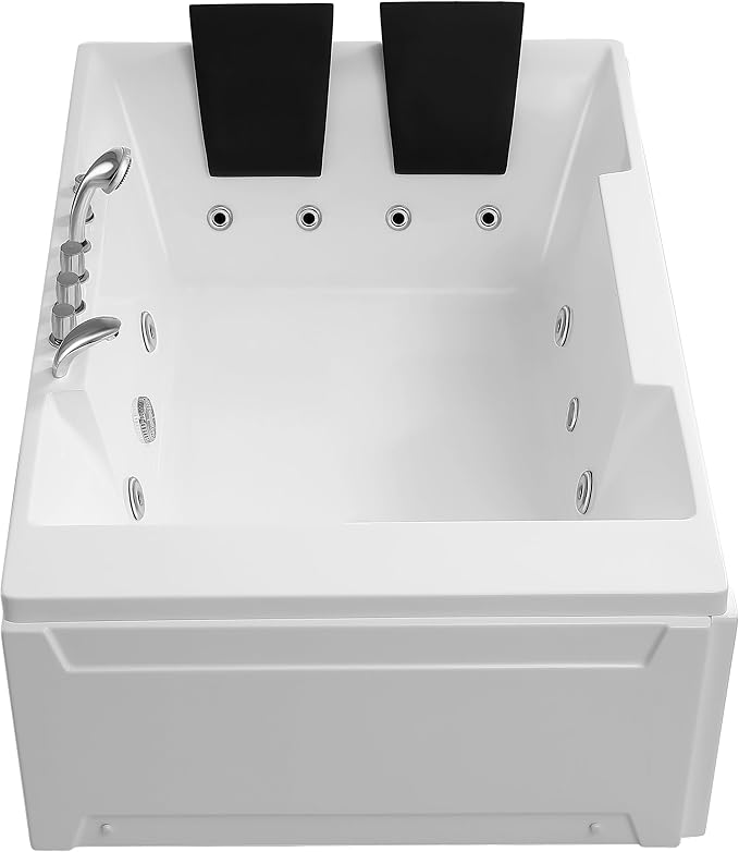 Empava 1125W Whirlpool Tub,72" x 48" Jetted Bathtub for 2 Person, Hydro Massage & Chromatherapy,ETL Certified,3 Sided Apron,Acrylic ,110 Gallons,Left Drain