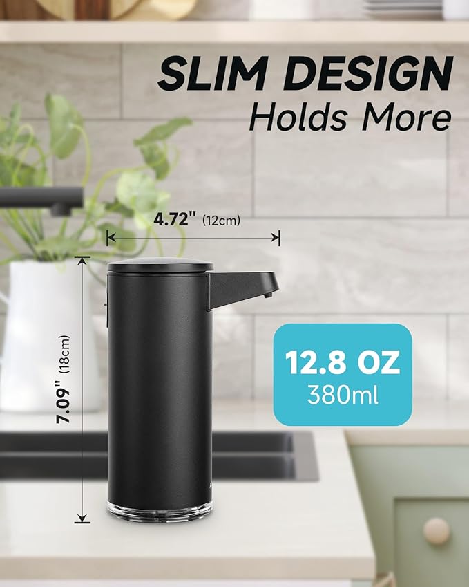 AIKE SensePro Automatic Soap Dispenser Type-C Rechargable, Stainless Matte Black Coating 12.8 fl.oz. for Liquid Soap