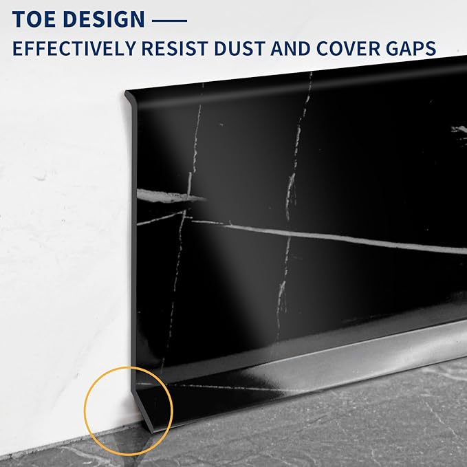 Flexible Baseboard Molding Trim 4 Inch Self-Adhesive Vinyl Wall Base Peel and Stick Cove Base Rubber Wall Baseboard Moulding Trim (20Ft, Black Stone)