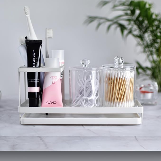 MYITYARD Toothbrush Holders for Bathrooms, 4 Slots Rustproof Metal Tooth Brushing Organizer with Drainage, Electric Tooth Brush Toothpaste Holder for Bathroom Countertop, White