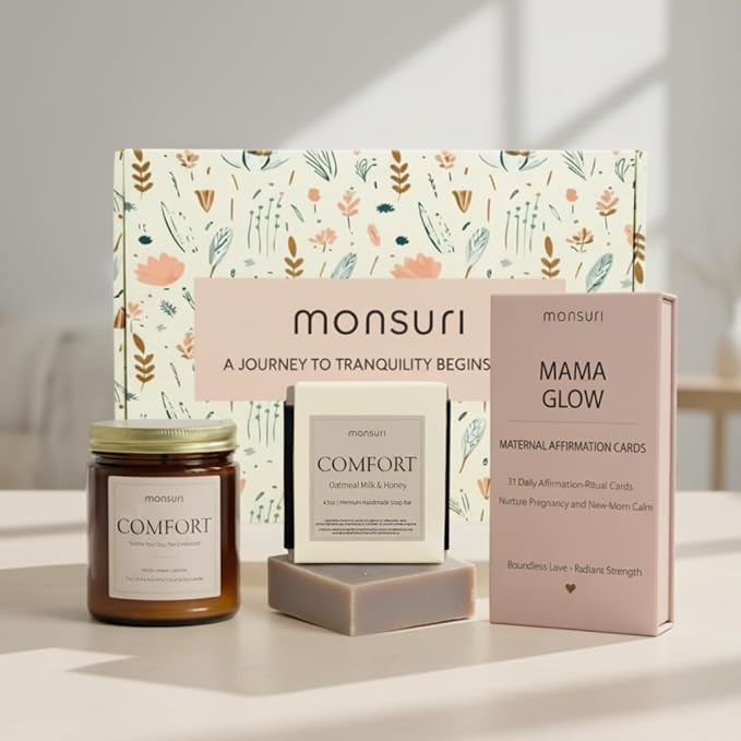 Pregnancy & Postpartum Gifts For Mom | 31 New Mom Affirmation Cards, Vanilla Candle & Oatmeal Soap. Ideal New Mom Care Package After Baby, Pregnancy Gifts for Expecting Mom, Baby Shower Gifts for Mom