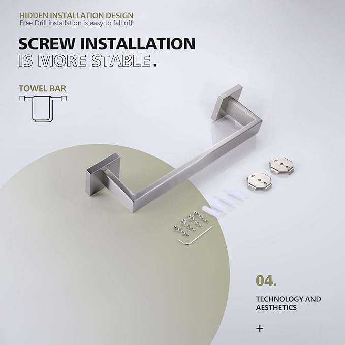 KOKOSIRI 12-Inch Single Towel Bar, Bathroom Kitchen Towel Holder, Wall Mounted SUS304 Stainless Steel Towel Rack, Brushed Nickel, B4003BR-L12